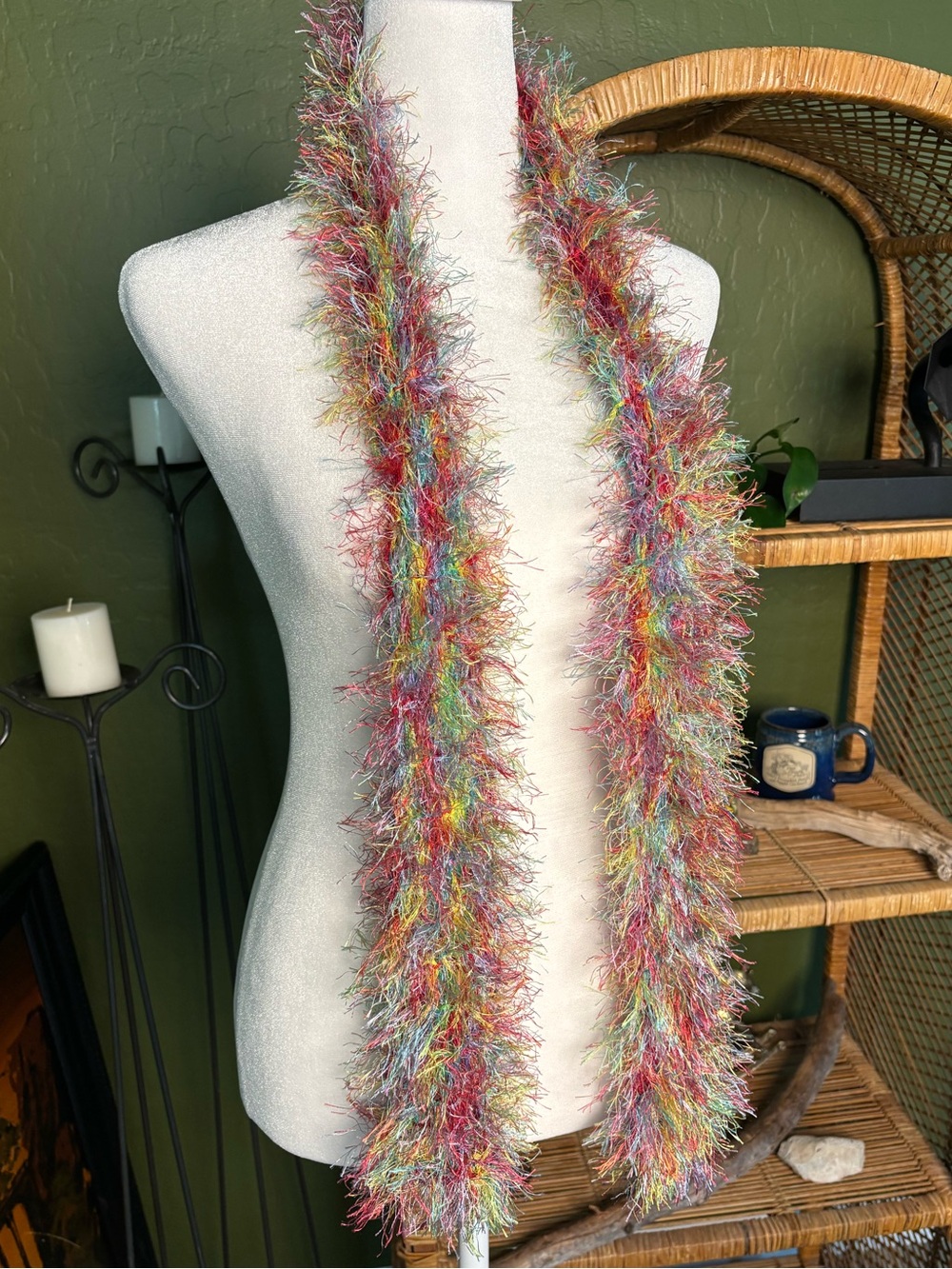 Multicolor Fuzzy Knit Eyelash Scarf - Vibrant Rainbow Boa Neck Scarf